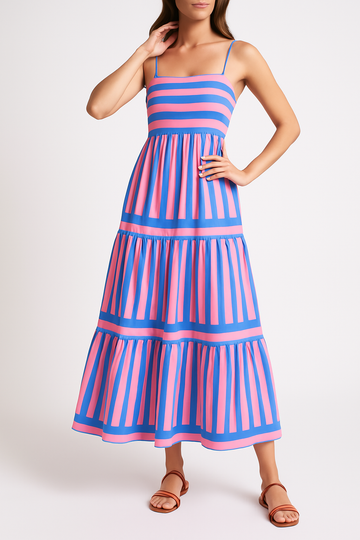 Tiered Striped A-Line Cotton Sundress
