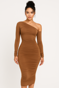 Women's Bodycon Dress – Asymmetric One Shoulder – Long Sleeve – Tailored Elegance