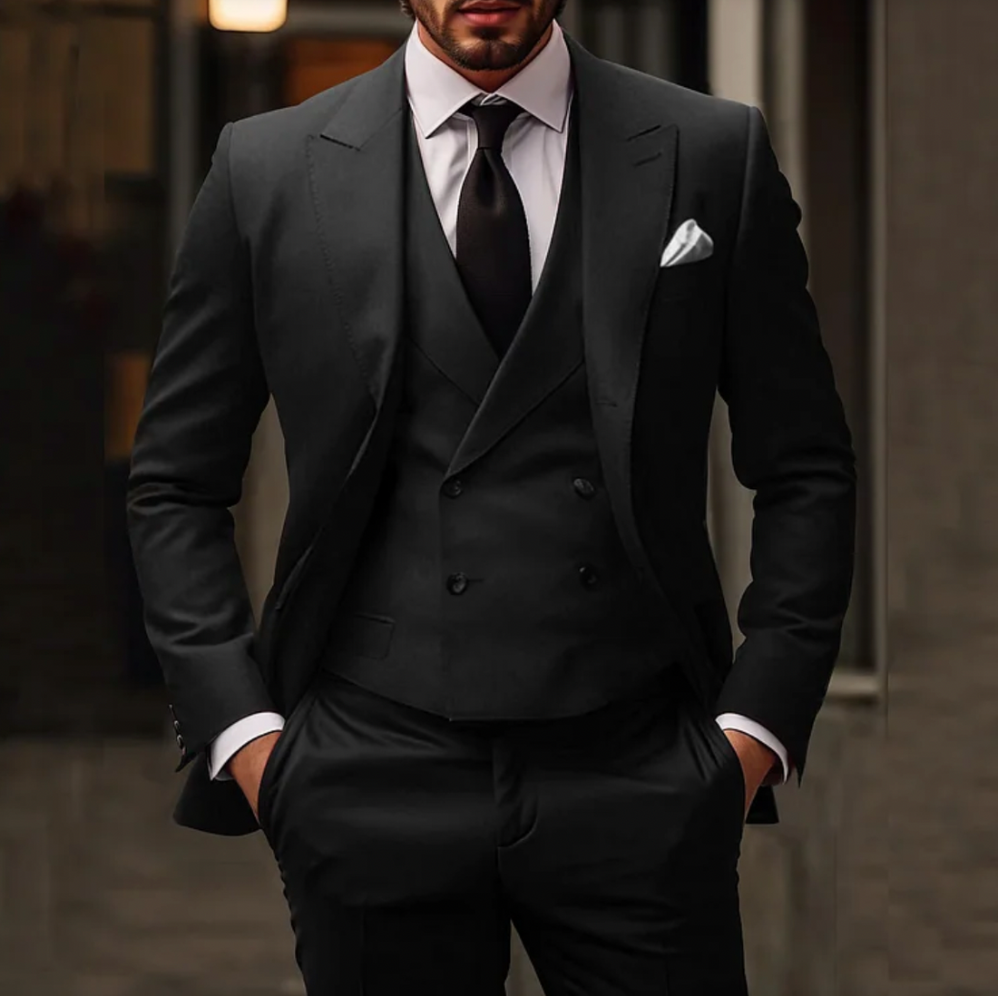 3-Piece Double-Breasted Vest Suit