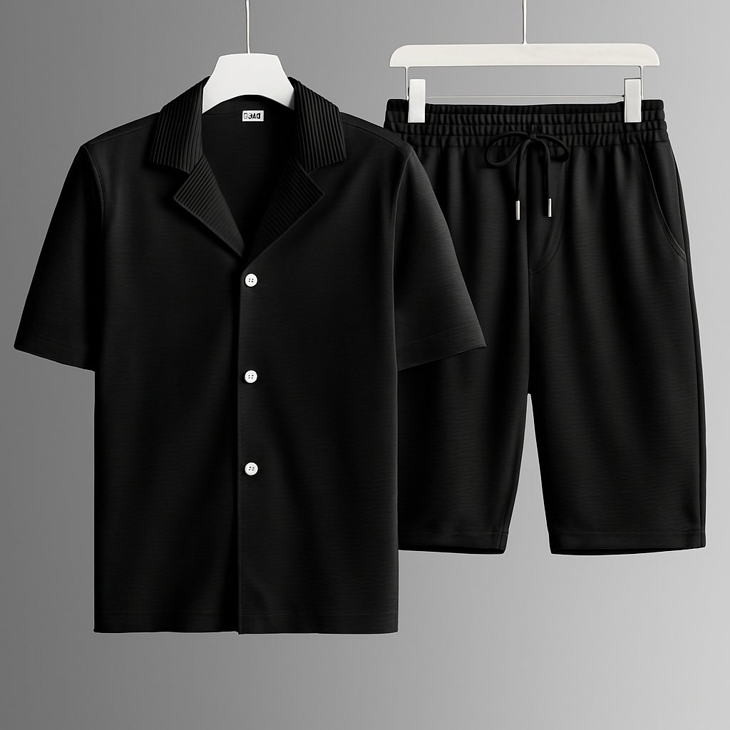 Breathable Ribbed Polo Shirt & Shorts Set