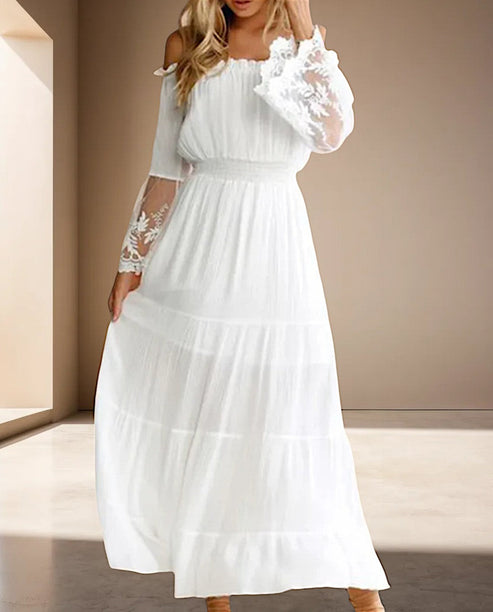 Off-Shoulder Long Sleeve Lace Maxi Dress