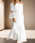 Women's Maxi Dress - Off-Shoulder - Long Sleeves with Lace - Elegant Party Dress