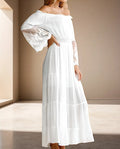 Women's Maxi Dress - Off-Shoulder - Long Sleeves with Lace - Elegant Party Dress