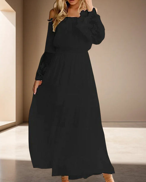 Off-Shoulder Long Sleeve Lace Maxi Dress