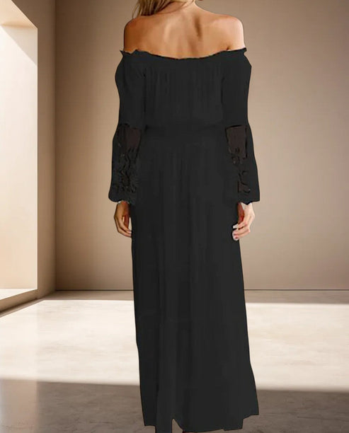 Women's Maxi Dress - Off-Shoulder - Long Sleeves with Lace - Elegant Party Dress