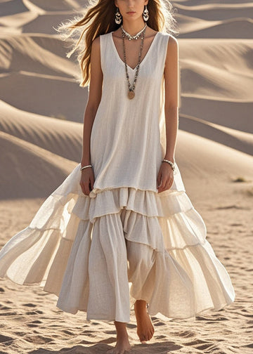 Breathable Cotton Tiered Hem Maxi Dress