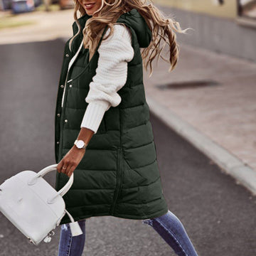 Quilted Padded Hooded Relaxed Longline Vest