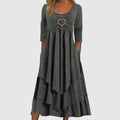 Women's Maxi Dress - Layered Design - Sweetheart Neckline - 3/4 Sleeves - Relaxed Fit