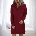Women's Hoodie Dress - Buttoned Collar - Long Sleeve - Casual Comfort Fit