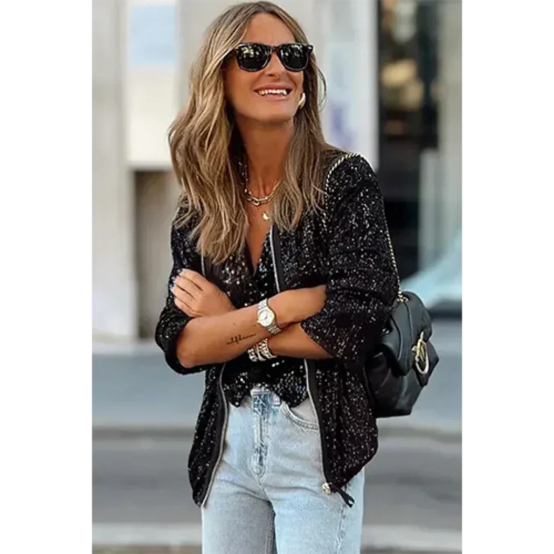 Sequin Fabric Relaxed Fit Bomber Jacket