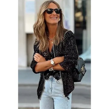 Sequin Fabric Relaxed Fit Bomber Jacket
