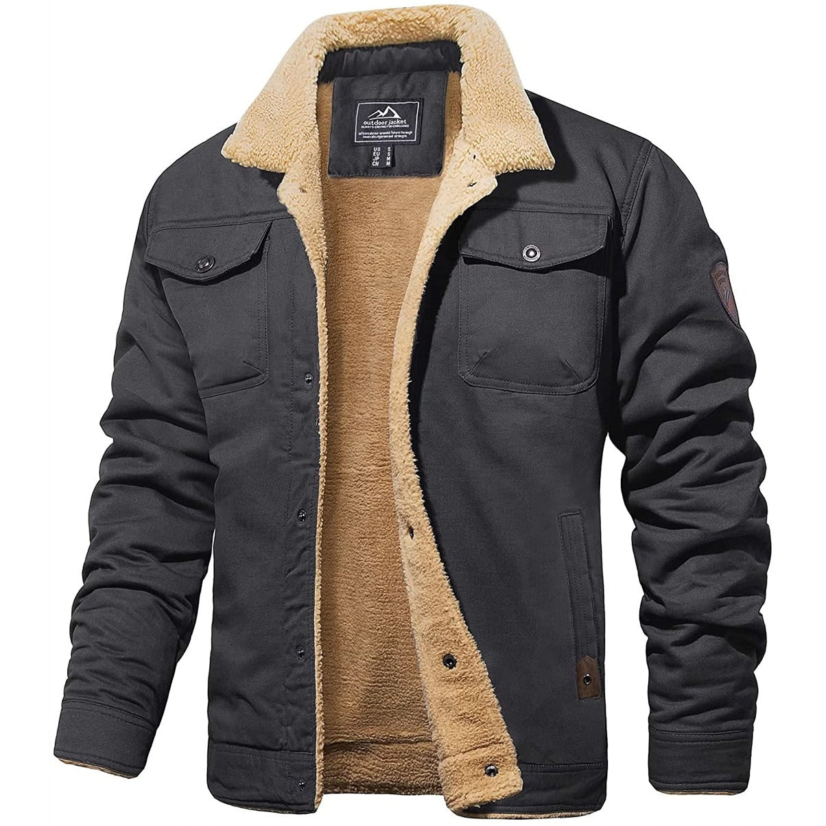 Men's Trucker Jacket - Sherpa Lined - Button Closure - Durable Material - Casual Outdoor