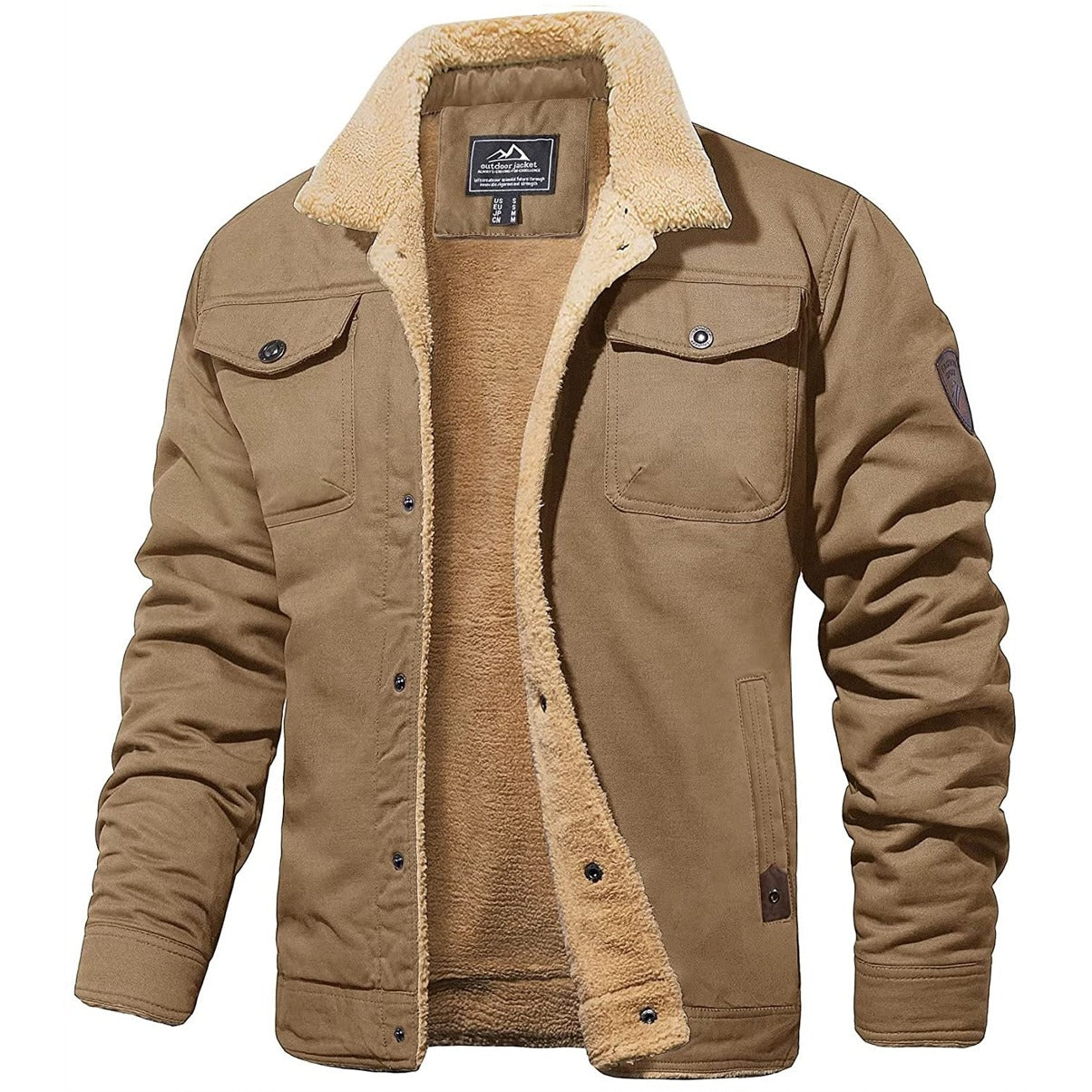 Men's Trucker Jacket - Sherpa Lined - Button Closure - Durable Material - Casual Outdoor