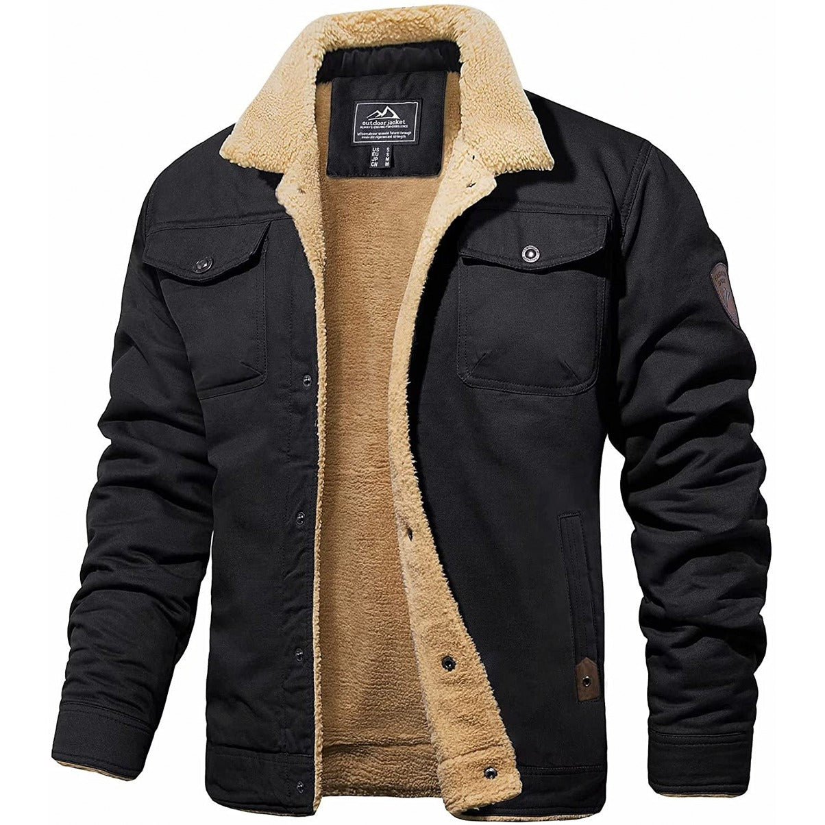 Men's Trucker Jacket - Sherpa Lined - Button Closure - Durable Material - Casual Outdoor