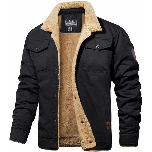 Men's Trucker Jacket - Sherpa Lined - Button Closure - Durable Material - Casual Outdoor