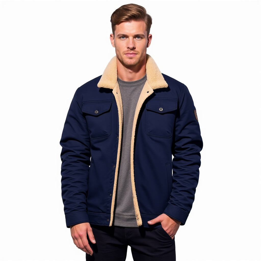 Men's Trucker Jacket - Sherpa Lined - Button Closure - Durable Material - Casual Outdoor