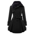 Women's Trench Coat - Wool Blend - Double-Breasted - Belted Waist - Elegant Cut