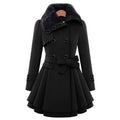 Women's Trench Coat - Wool Blend - Double-Breasted - Belted Waist - Elegant Cut