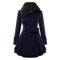 Women's Trench Coat - Wool Blend - Double-Breasted - Belted Waist - Elegant Cut