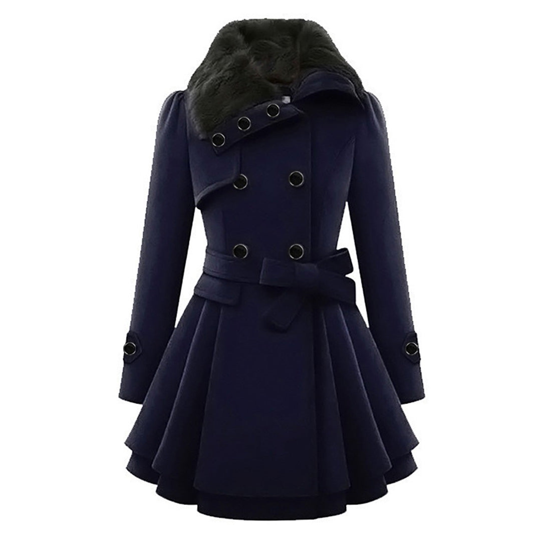 Women's Trench Coat - Wool Blend - Double-Breasted - Belted Waist - Elegant Cut