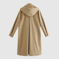Women's Long Coat - Tailored Fit - Hood & Button Closure - Weather Resistant