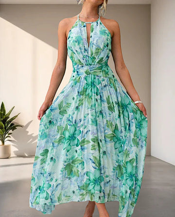 Light Airy Floral Halterneck Maxi Dress