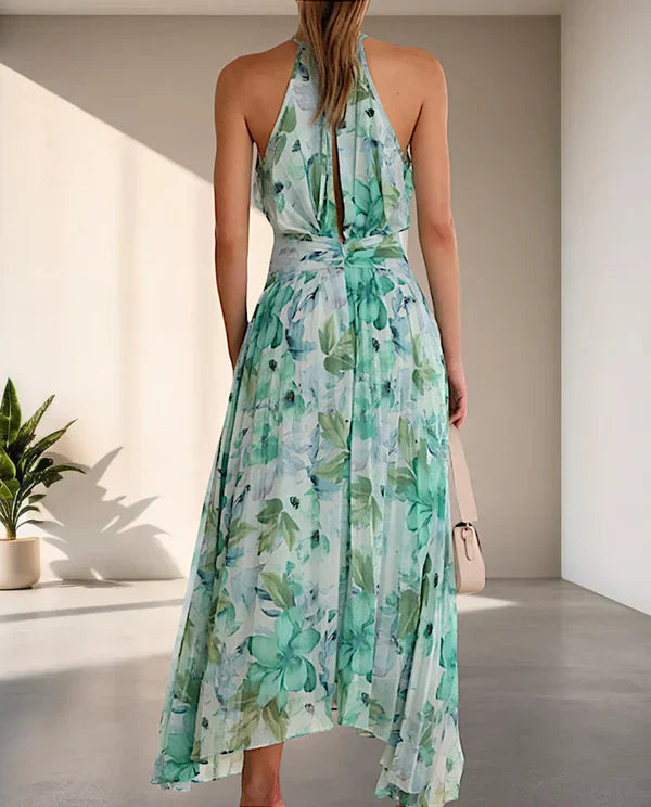 Women's Halterneck Maxi Dress - Floral Pattern - Light and Airy - Flattering Fit