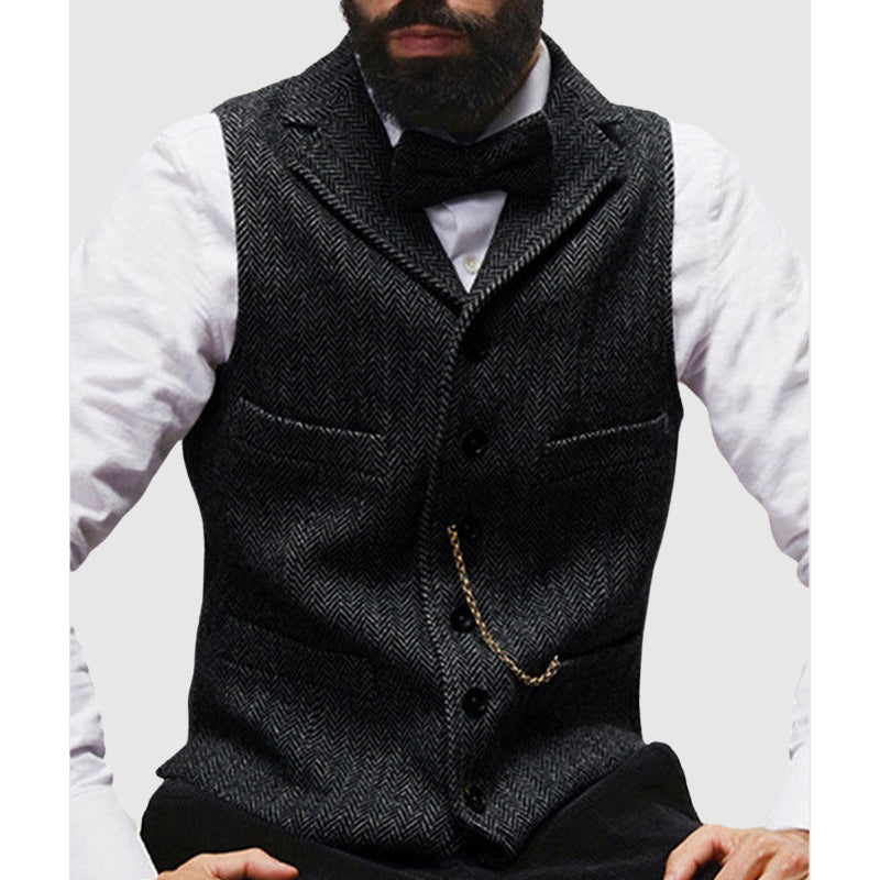 Tailored Fit Wool Herringbone Vest
