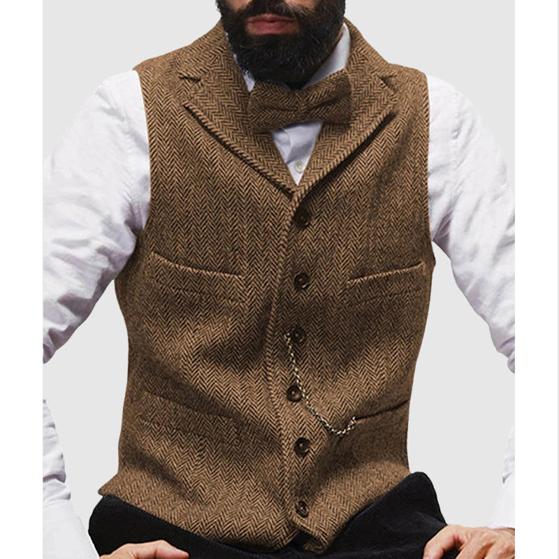 Tailored Fit Wool Herringbone Vest