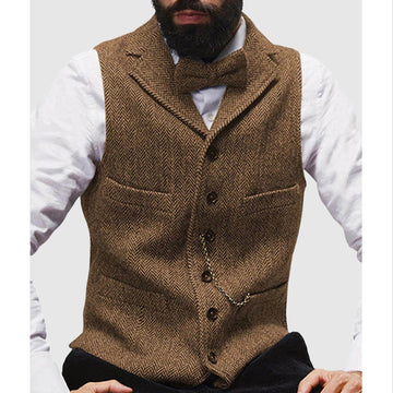 Tailored Fit Wool Herringbone Vest