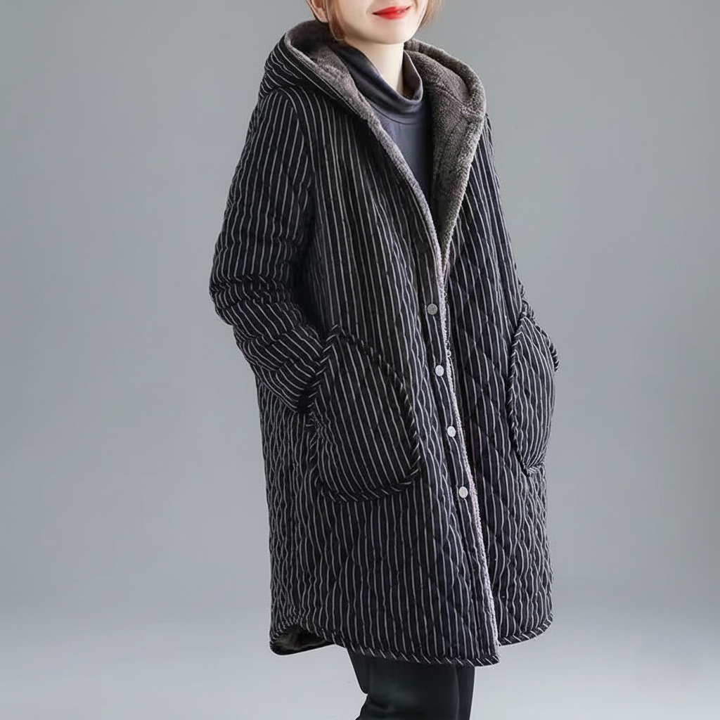 Warm Padded Hooded Knee-Length Coat