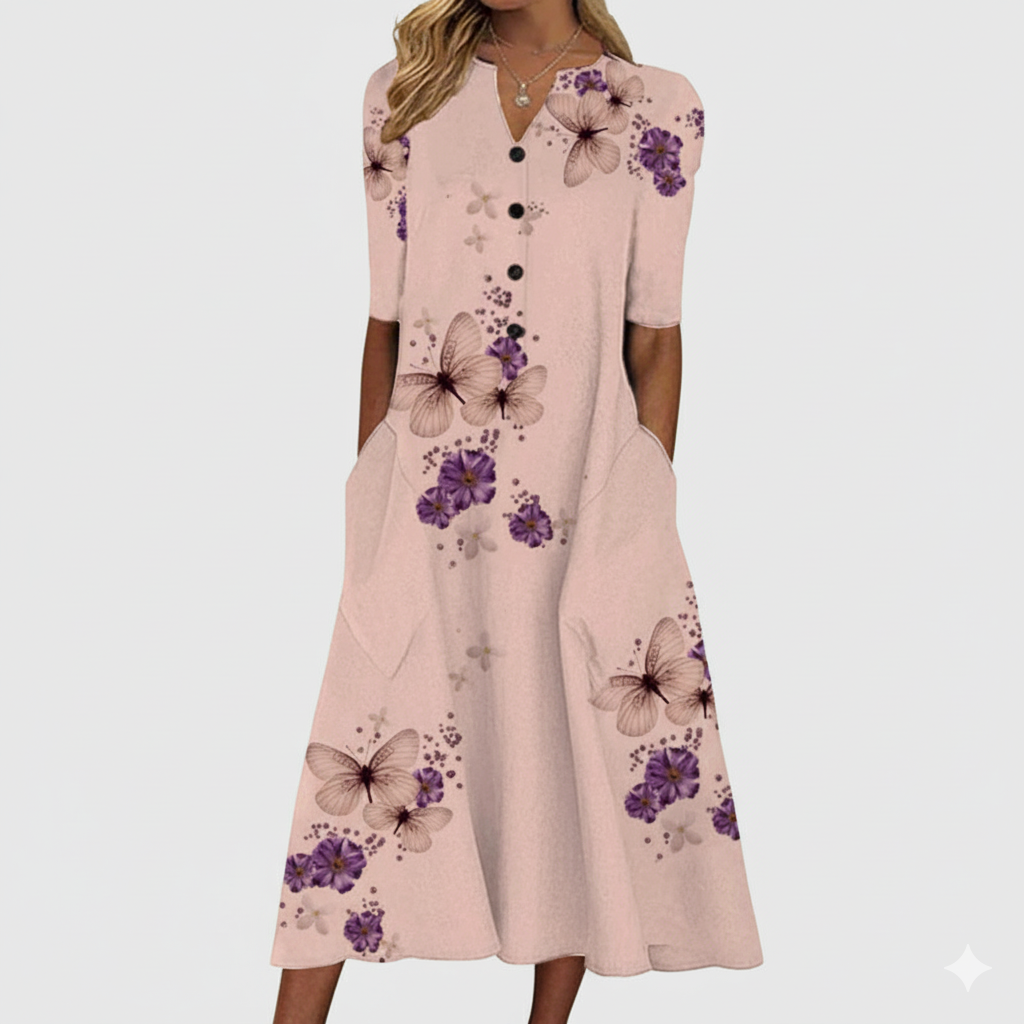 Relaxed Fit Cotton Blend Button Down Midi Dress