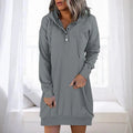 Women's Hoodie Dress - Buttoned Collar - Long Sleeve - Casual Comfort Fit
