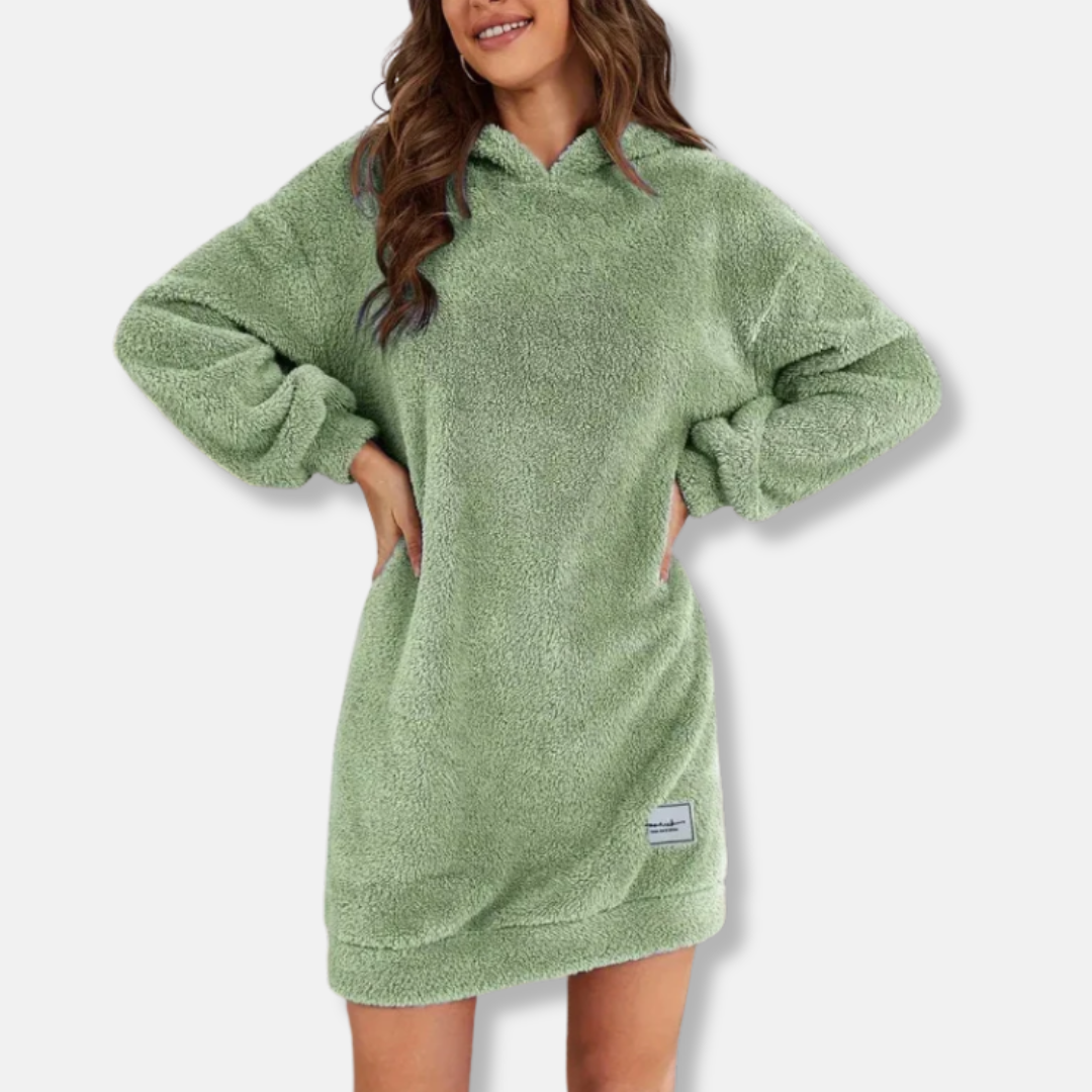 Fleece Texture Oversized FIt Mini Hoodie Dress