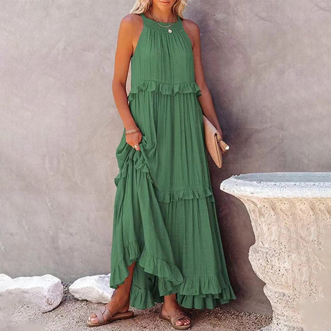 Women's Maxi Dress - Sleeveless Halterneck - A-line Fit - Light and Airy Design