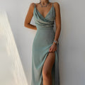 Long dress for women - Elegant evening dress - Slim fit - V-neckline - High slit