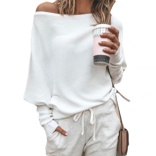 Women's Off-Shoulder Sweater - Ribbed Knit - Oversized Fit - Long Sleeves Casual