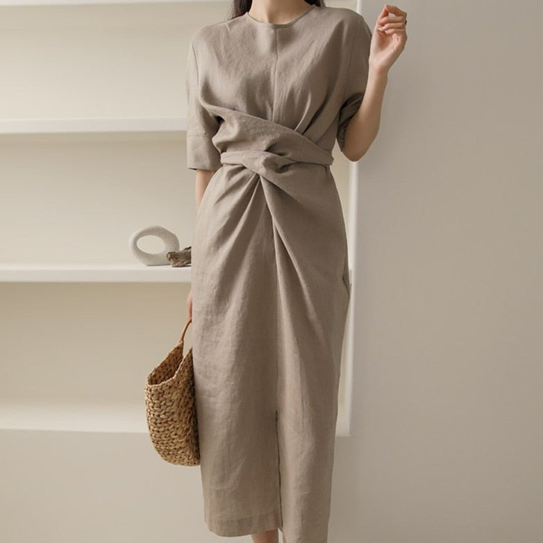 Light Breathable Draped Waist Midi Dress
