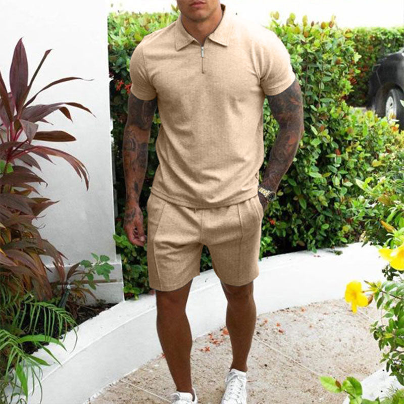 Zip Collar Polo Shirt and Shorts Set