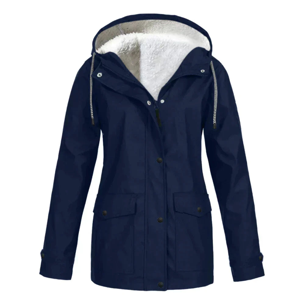 Fleece Lined Water-Resistant Hooded Rain Jacket