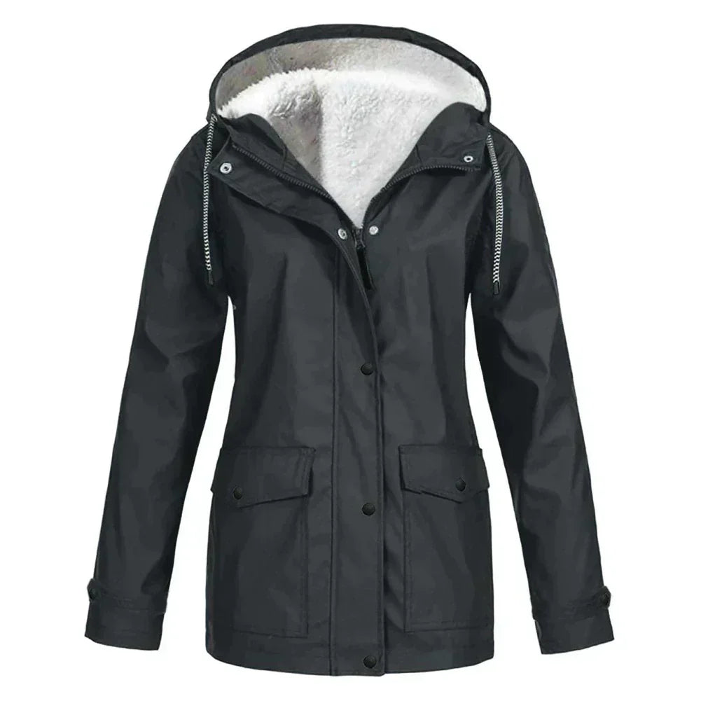 Fleece Lined Water-Resistant Hooded Rain Jacket