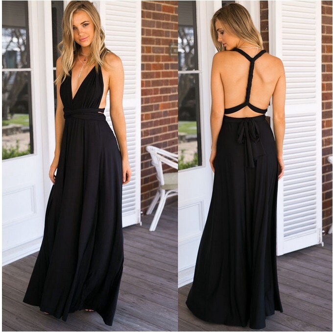 Women's Maxi Dress - Halterneck - Open Back - Waistband - Elegant Party Dress