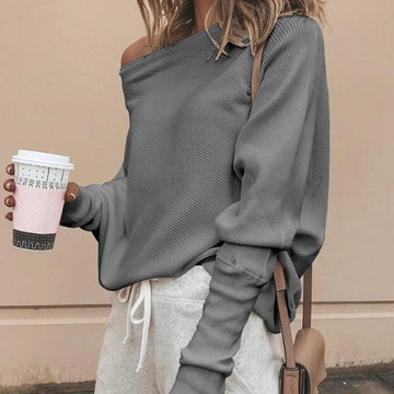 Off-Shoulder Ribbed Knit Oversized Sweater