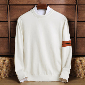 Mock Neck Stripe Wool Blend Pullover Sweater