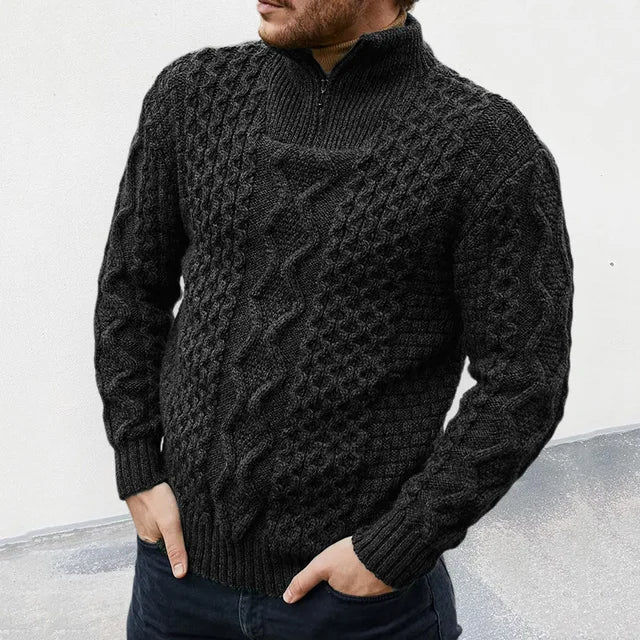Cable Knit Half-Zip Wool Blend Sweater