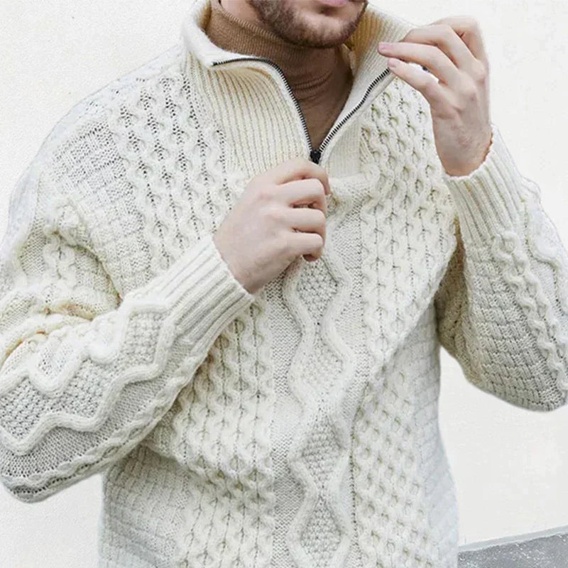 Cable Knit Half-Zip Wool Blend Sweater