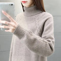 Women's Turtleneck Sweater - Wool Blend - Cable Knit - Relaxed Fit - Long Sleeve