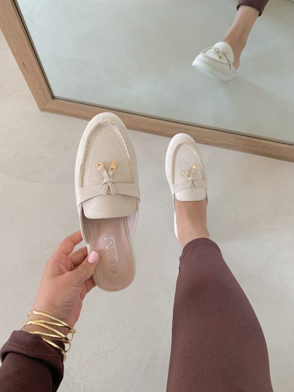 Women's Shoes Loafers – Slip-on Comfort – Soft Velour Surface – Elegant Bow Detail