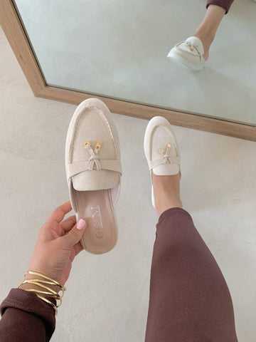 Soft Velour Slip-on Bow Shoes Loafers