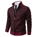 Men's Cardigan - Zipper & High Collar - Knitted with Pattern - Ribbed Edges & Front Pockets
